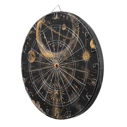Esoteric Night Sky Black and Gold Dartscheibe (Vorderseite rechts)