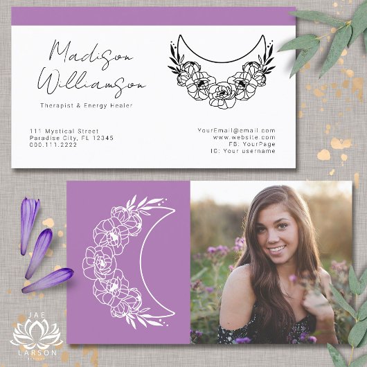 Esoteric Psychic Energy Modern Crescent Moon Foto Visitenkarte