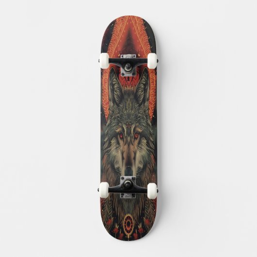 Esoteric Spirit Wolf | Mystical Totem Geometric Skateboard (Vorderseite)