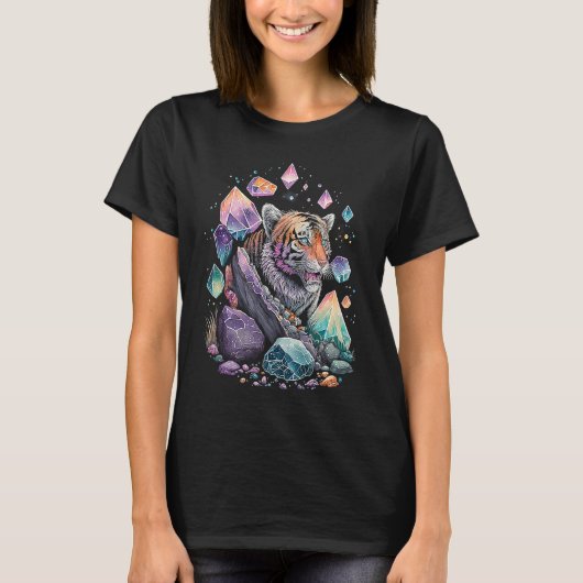Esoteric Tiger Crystals Cute Illustration T-Shirt (Vorderseite)