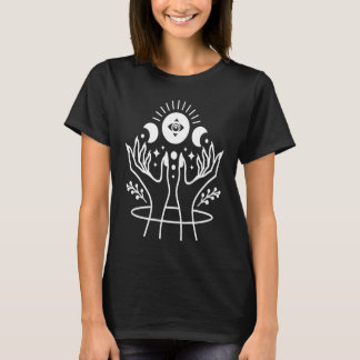 Esoterische spirituelle Mondhände-Symbol-Linie T-Shirt
