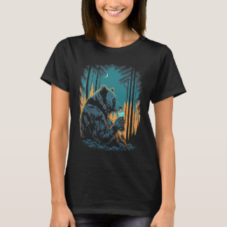 Esoterisches Bären trinken Bier Night Forest T-Shirt