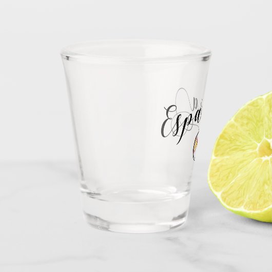 España Spanien Flaggen-Herz-Skript Schnapsglas (Links)