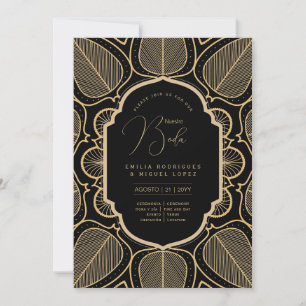 Espanol Invitación Boda Elegante Black Gold Weddin Einladung