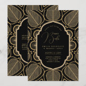 Espanol Invitación Boda Elegante Black Gold Weddin Einladung (Vorne/Hinten)