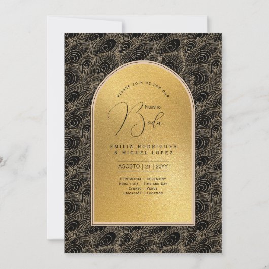 Espanol Invitación Boda Elegante Black Gold Weddin Einladung (Vorderseite)