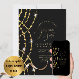 Espanol Invitación Boda Elegante Black Gold Weddin Einladung