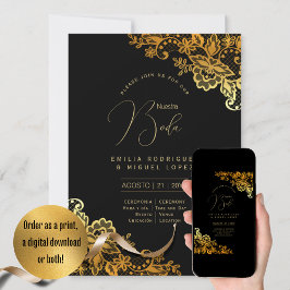 Espanol Invitación Boda Elegante Black Gold Weddin Einladung