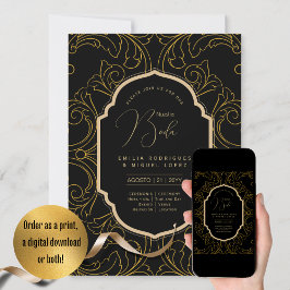 Espanol Invitación Boda Elegante Black Gold Weddin Einladung