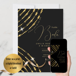 Espanol Invitación Boda Elegante Black Gold Weddin Einladung