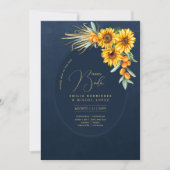 Espanol Invitación Boda Rustic Blue Sunflores Einladung (Vorderseite)