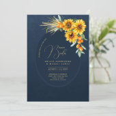 Espanol Invitación Boda Rustic Blue Sunflores Einladung (Stehend Vorderseite)