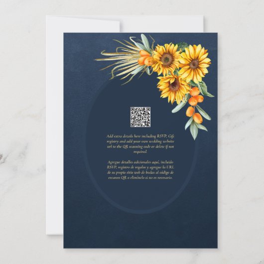Espanol Invitación Boda Rustic Blue Sunflores Einladung (Rückseite)