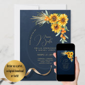 Espanol Invitación Boda Rustic Blue Sunflores Einladung