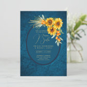Espanol Invitación Boda Rustic Blue Sunflores Einladung (Stehend Vorderseite)