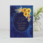 Espanol Invitación Boda Rustic Blue Sunflowers Inv Einladung (Stehend Vorderseite)
