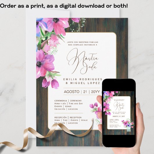 Espanol Invitación de Boda Floral Wedding Rustic I Einladung
