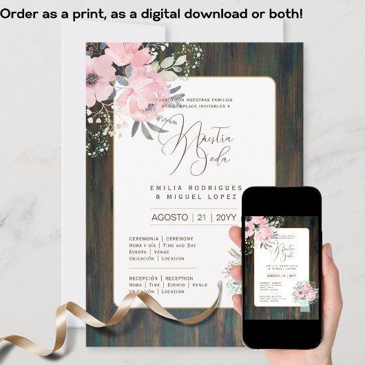 Espanol Invitación de Boda Floral Wedding Rustic I Einladung