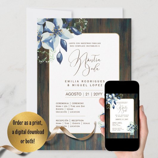 Espanol Invitación de Boda Floral Wedding Rustic I Einladung