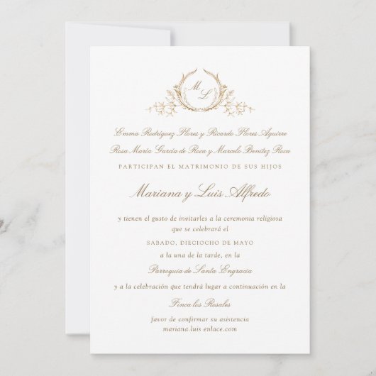 Español, Invitacion de Boda Formal con  Monogram  Einladung (Vorderseite)