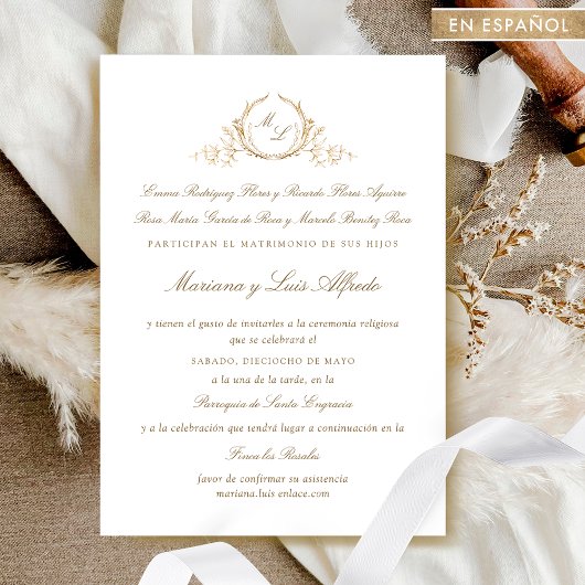 Español, Invitacion de Boda Formal con Monogram Einladung