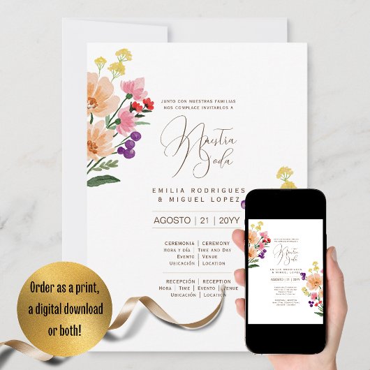 Espanol Invitación de Boda Summer Floral Wedding I Einladung