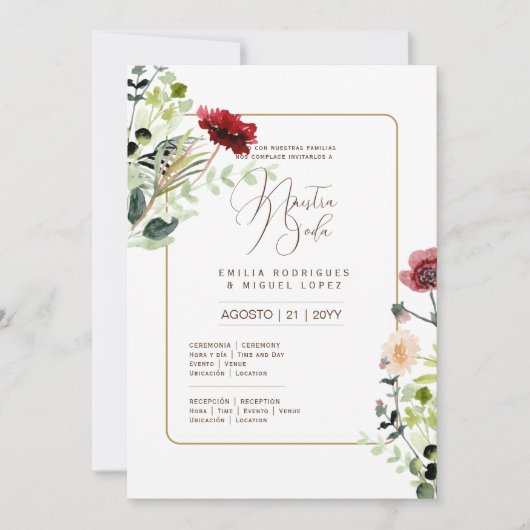Espanol Invitación de Boda Summer Floral Wedding I Einladung (Vorderseite)