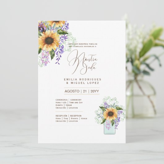 Espanol Invitación de Boda Summer Floral Wedding I Einladung (Stehend Vorderseite)