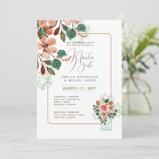 Espanol Invitación de Boda Summer Floral Wedding I Einladung (Stehend Vorderseite)