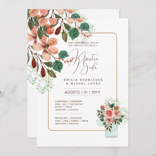 Espanol Invitación de Boda Summer Floral Wedding I Einladung (Vorne/Hinten)