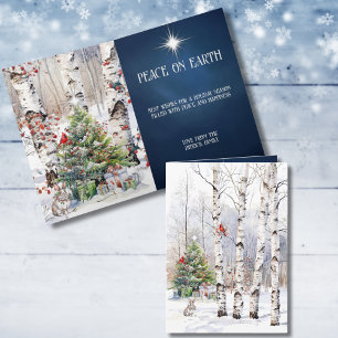Espenbäume im Winter mit Weihnachtsbaumkarte Feiertagskarte