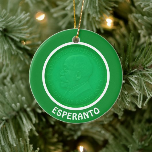 Esperanto-Flagge + Zamenhof Keramik Ornament (Baum)