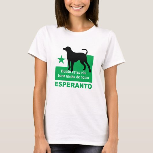 Esperanto/"Hundo estas plej Bona Amiko de homo", T-Shirt (Vorderseite)