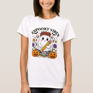 Espooky Vibes Halloween Lehrer Geist Bleistift T-Shirt