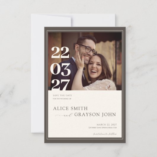 Espresso Beige Classic Minimalist Photo Wedding Save The Date (Vorderseite)