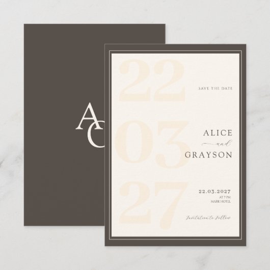 Espresso Beige Classic Modern Minimalist Wedding  Save The Date (Vorne/Hinten)
