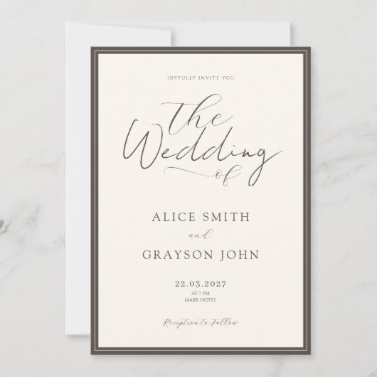Espresso Beige Script Classic Minimalist Wedding  Einladung (Vorderseite)