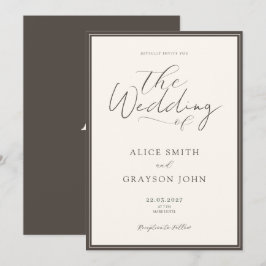Espresso Beige Script Classic Minimalist Wedding Einladung