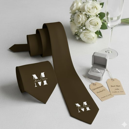 Espresso | Benutzerdefiniertes Monogramm Hochzeits Krawatte