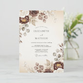 Espresso-Blüten-Herbsthochzeit Einladung (Stehend Vorderseite)