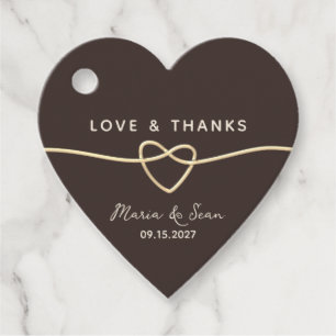 Espresso Braun Gold Herz Personalisierte Hochzeit Geschenkanhänger