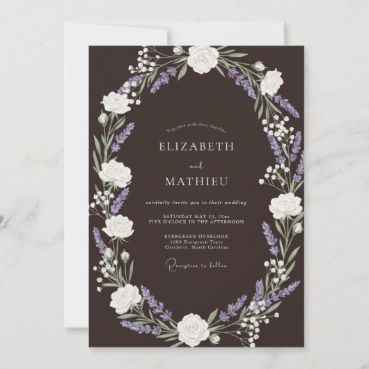 Espresso Braun Rustikale Lavendel Hochzeit Einladung (Vorderseite)