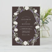 Espresso Braun Rustikale Lavendel Hochzeit Einladung (Stehend Vorderseite)