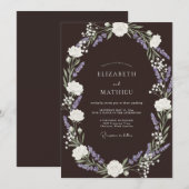 Espresso Braun Rustikale Lavendel Hochzeit Einladung (Vorne/Hinten)