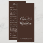 Espresso-Braun & Silber Schrift Hochzeitsprogramm Programm (Vorne/Hinten)