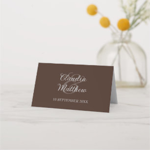 Espresso-Braun und Silber Schrift Hochzeit Platzkarte