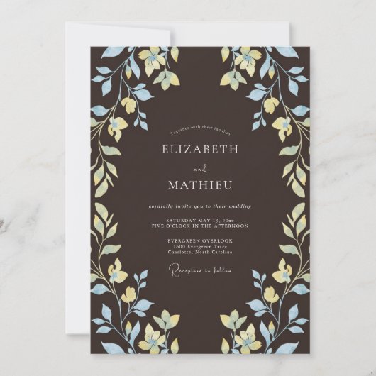 Espresso-Braune Etherische Botanische Hochzeit Einladung (Vorderseite)