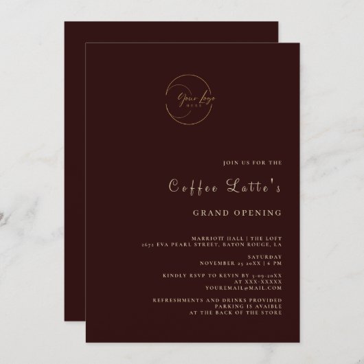 Espresso Brown Business Opening Einladung (Vorne/Hinten)