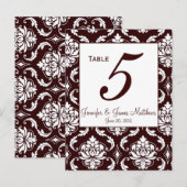 Espresso Brown Damask Wedding Tischnummer Card (Vorne/Hinten)