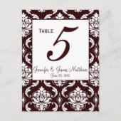 Espresso Brown Damask Wedding Tischnummer Card (Vorderseite)